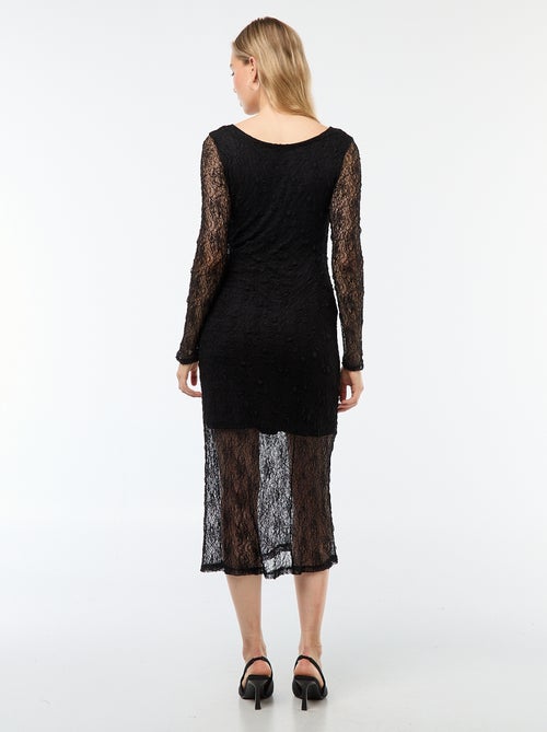 Abito in pizzo tinta unita a maniche lunghe - Kiabi