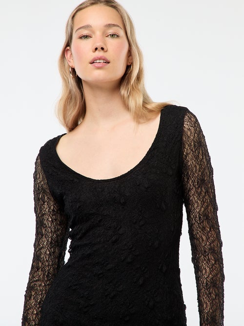 Abito in pizzo tinta unita a maniche lunghe - Kiabi