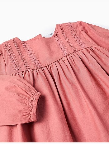 Abito in popeline a manica lunga con ricamo inglese