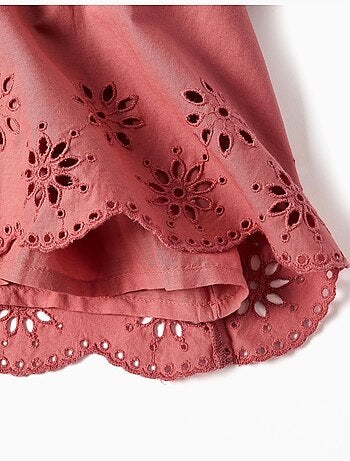 Abito in popeline a manica lunga con ricamo inglese