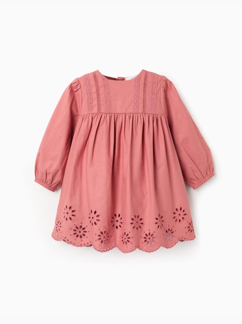 Abito in popeline a manica lunga con ricamo inglese - Kiabi