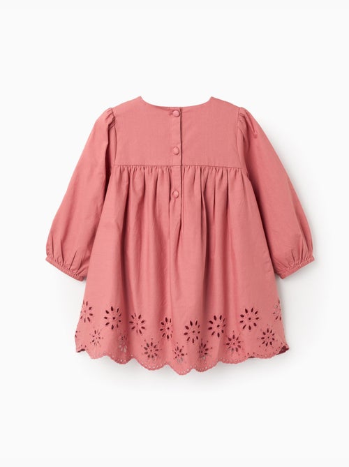 Abito in popeline a manica lunga con ricamo inglese - Kiabi