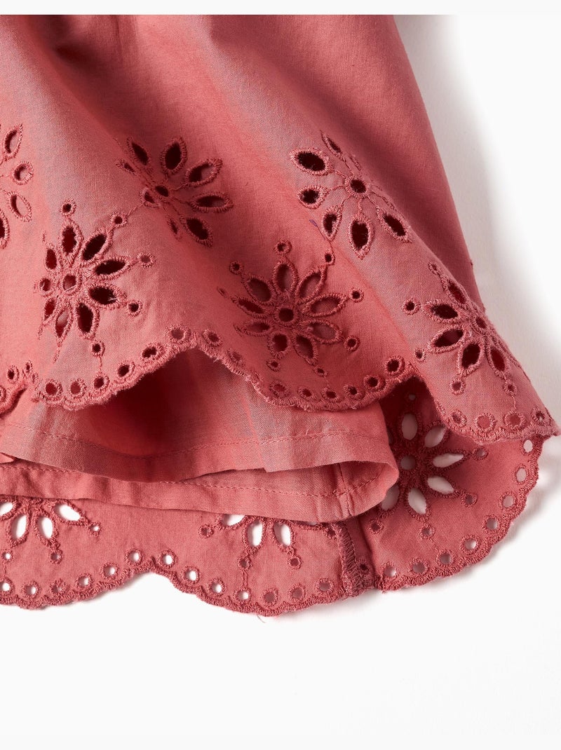 Abito in popeline a manica lunga con ricamo inglese Rosa - Kiabi
