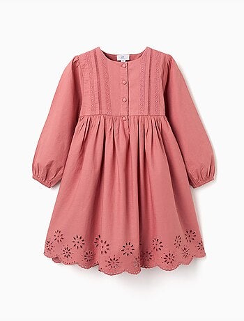 Abito in popeline a maniche lunghe con broderie anglaise