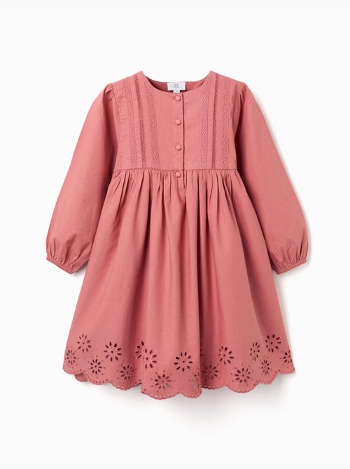 Abito in popeline a maniche lunghe con broderie anglaise - Kiabi