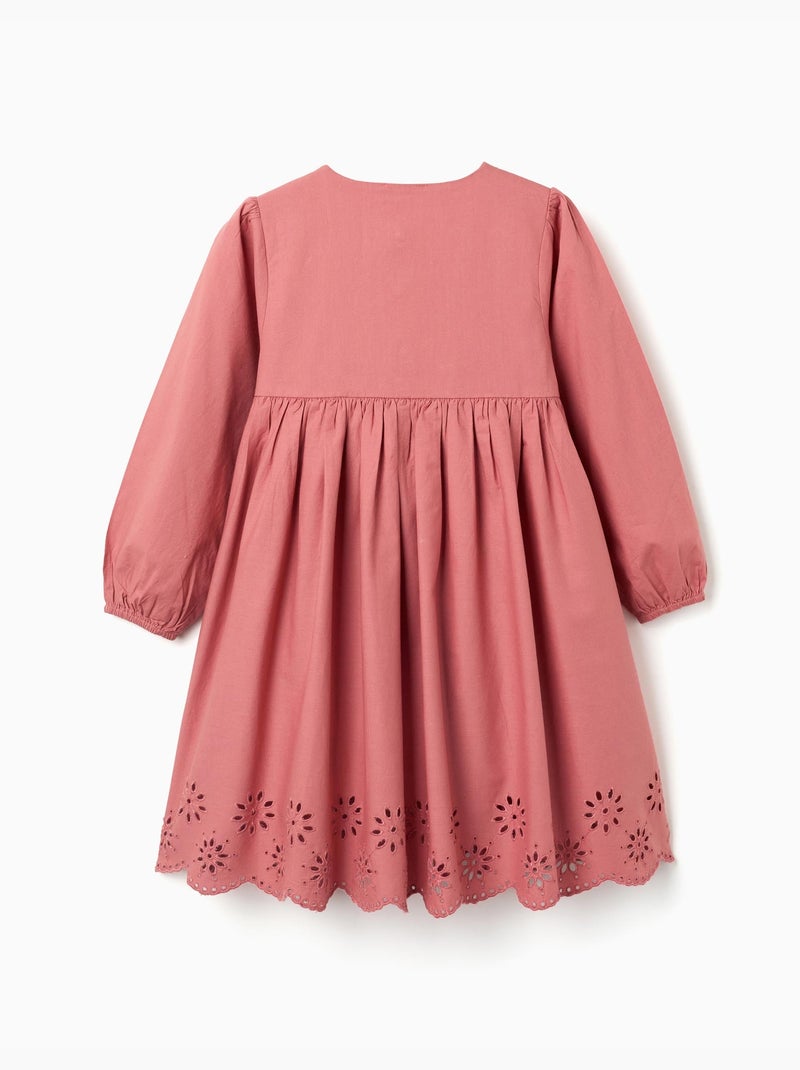 Abito in popeline a maniche lunghe con broderie anglaise Rosa - Kiabi