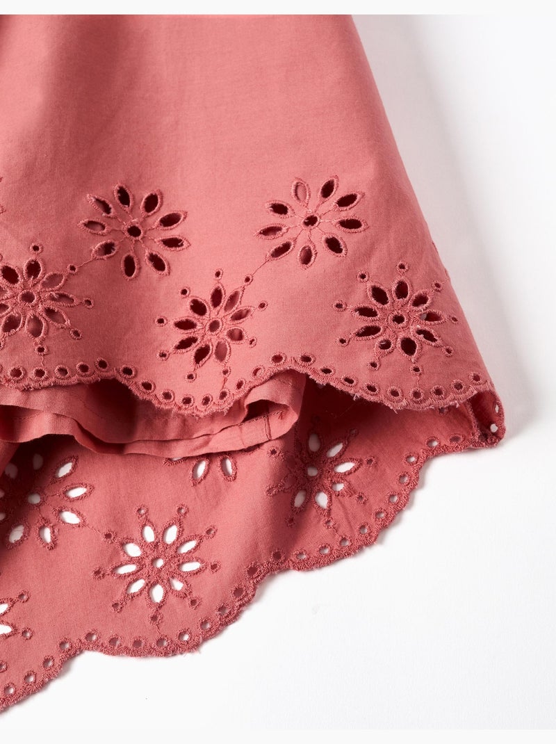 Abito in popeline a maniche lunghe con broderie anglaise Rosa - Kiabi