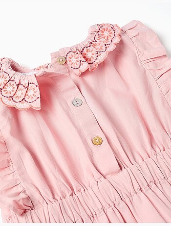 Abito in popeline con colletto e maniche arricciate