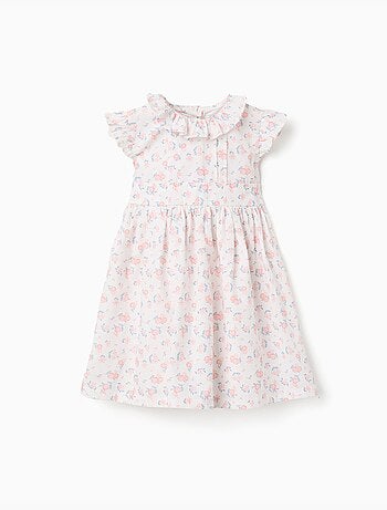 Abito in popeline con motivo floreale e volant