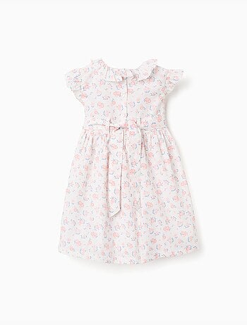Abito in popeline con motivo floreale e volant