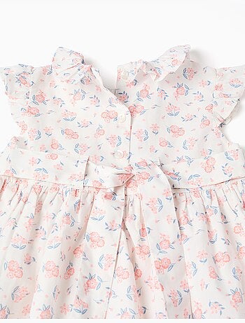 Abito in popeline con motivo floreale e volant