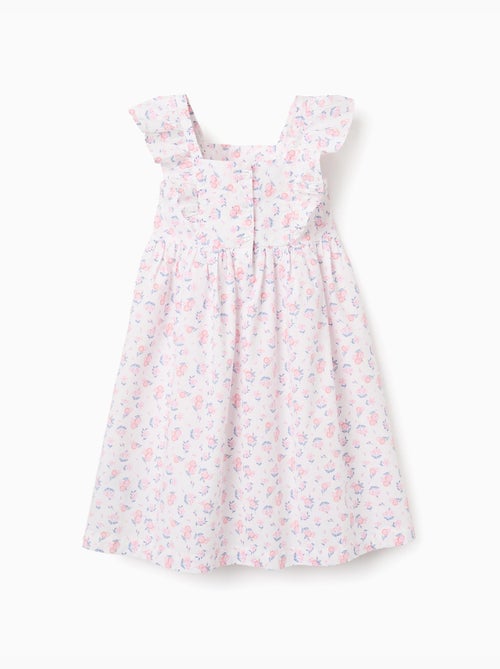Abito in popeline con motivo floreale e volant - Kiabi