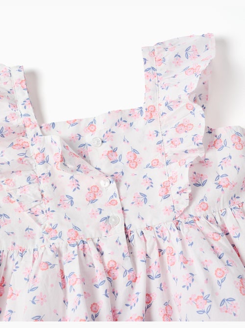 Abito in popeline con motivo floreale e volant - Kiabi