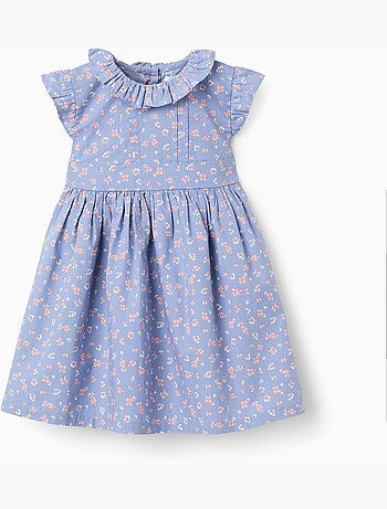 Abito in popeline con motivo floreale e volant