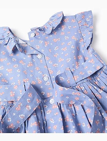 Abito in popeline con motivo floreale e volant