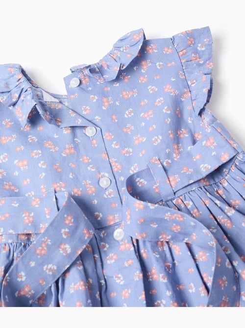 Abito in popeline con motivo floreale e volant - Kiabi