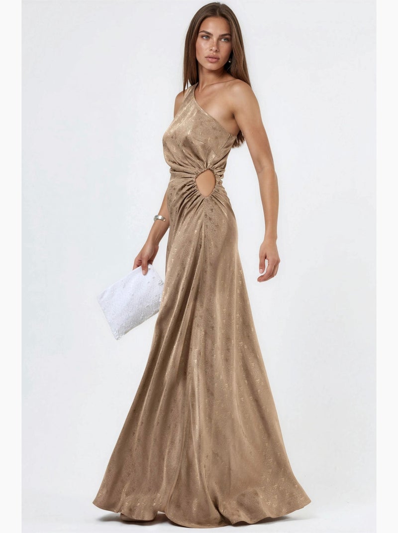 Abito in raso con fantasia monospalla e dettaglio cut-out hiccup Cammello - Kiabi