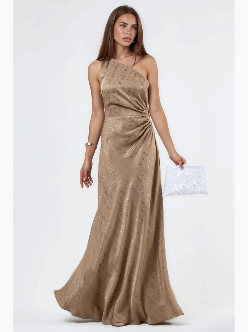 Abito in raso con fantasia monospalla e dettaglio cut-out hiccup Cammello - Kiabi
