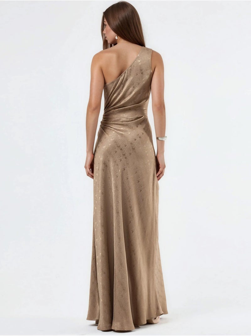 Abito in raso con fantasia monospalla e dettaglio cut-out hiccup Cammello - Kiabi