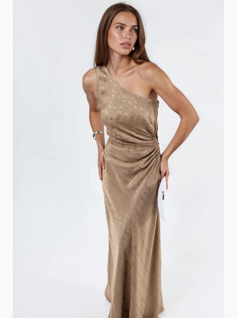 Abito in raso con fantasia monospalla e dettaglio cut-out hiccup Cammello - Kiabi