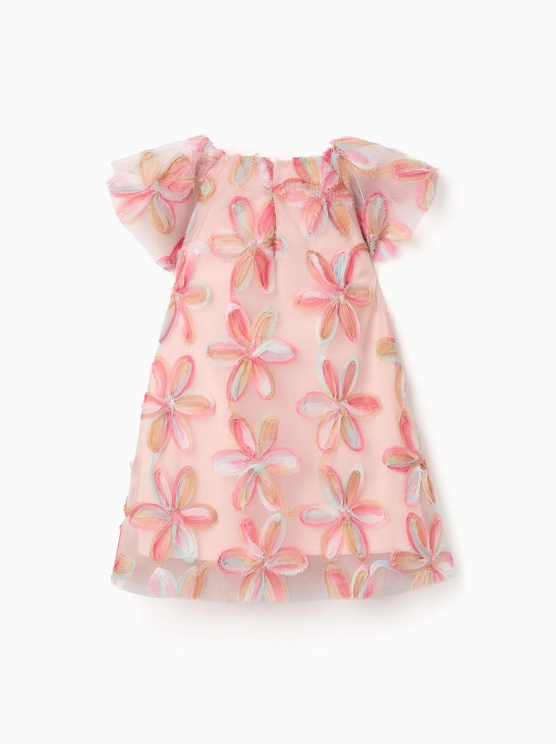 Abito in tulle a manica corta con fiori 3d Rosa chiaro - Kiabi