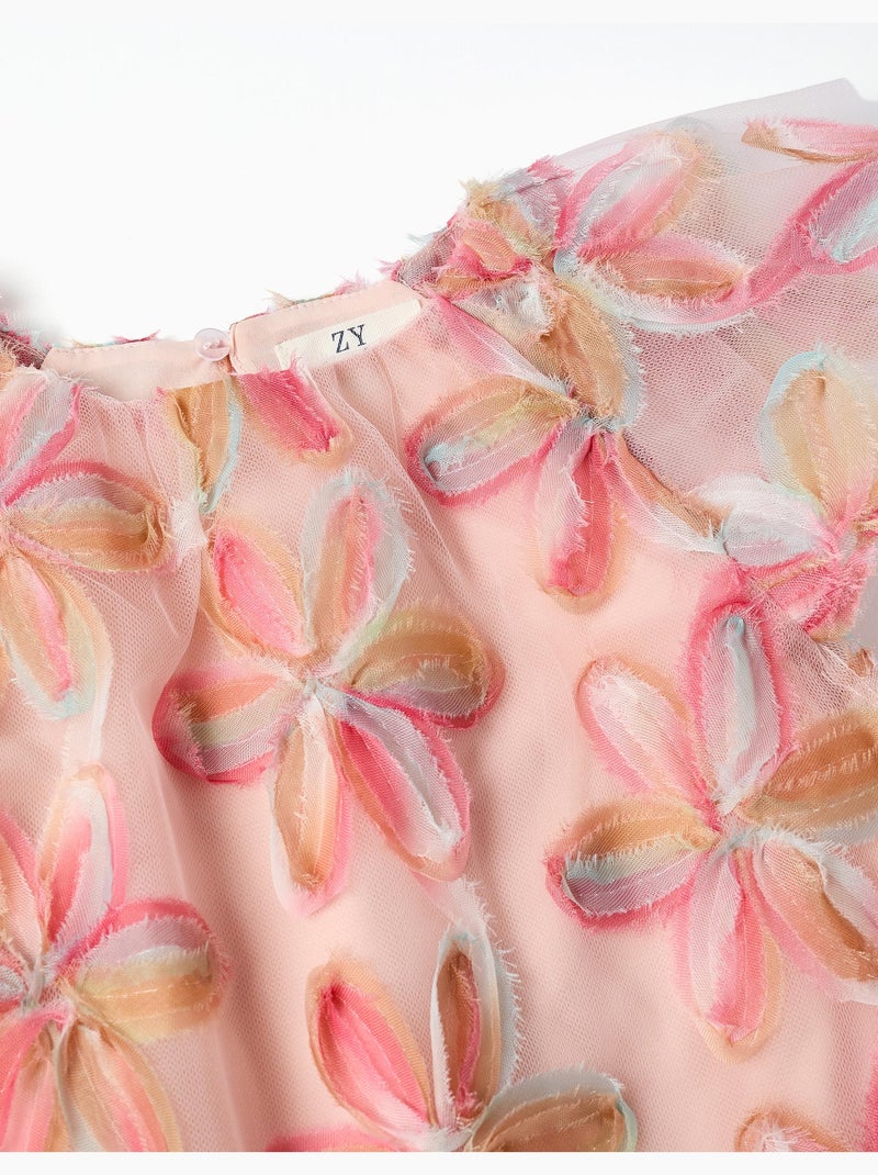 Abito in tulle a manica corta con fiori 3d Rosa chiaro - Kiabi