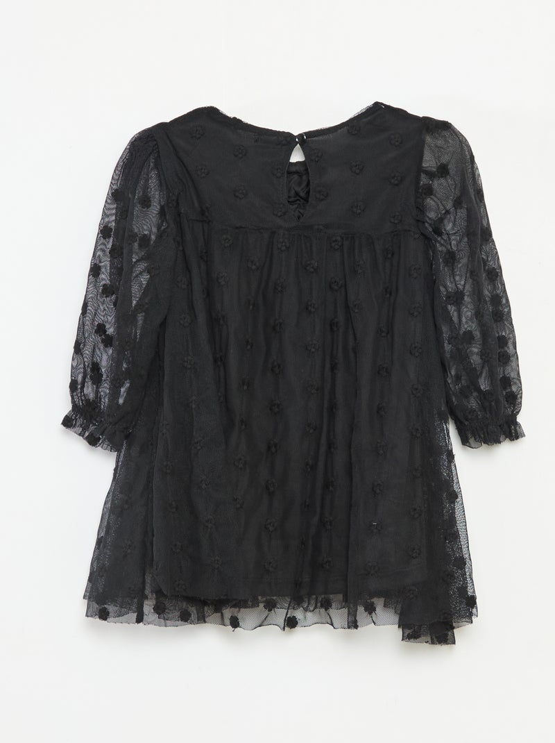Abito in tulle con ricami di fiori Nero - Kiabi