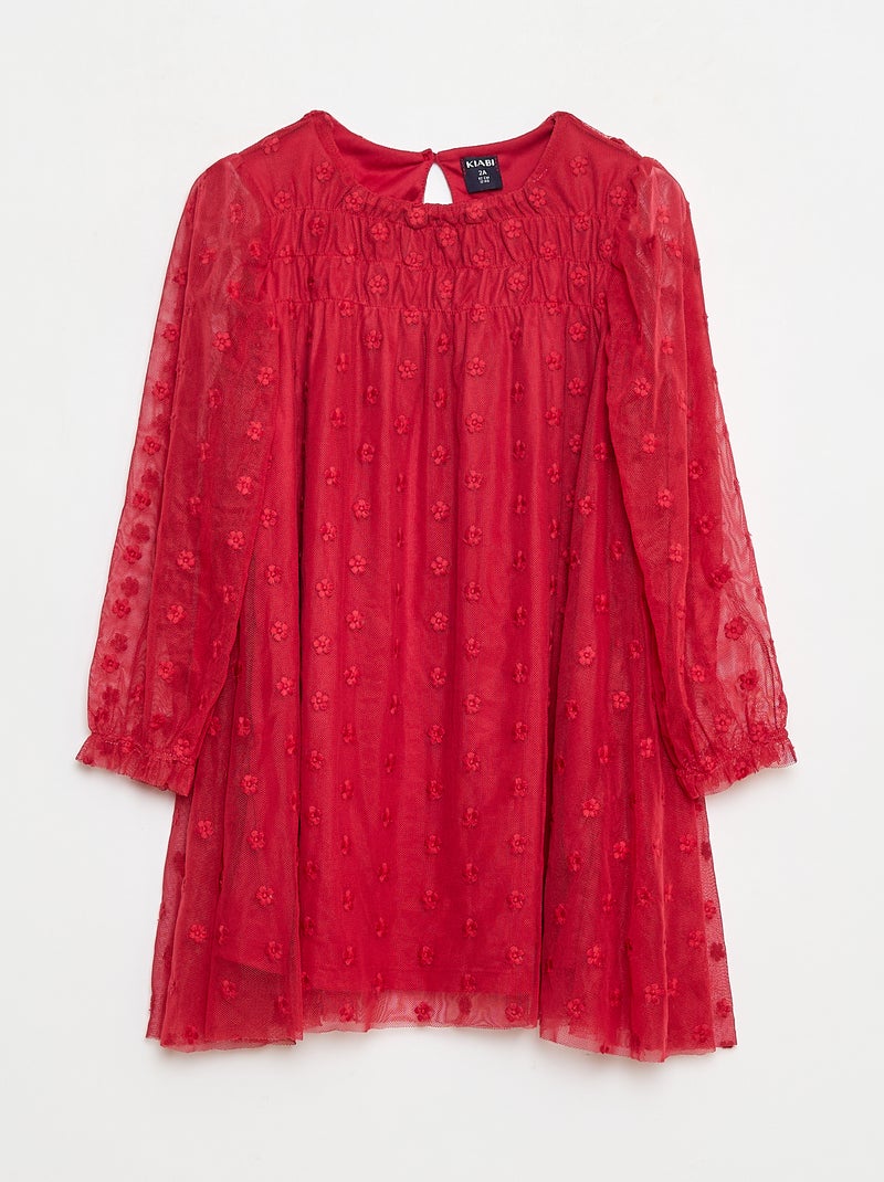 Abito in tulle con ricami floreali Rosso - Kiabi