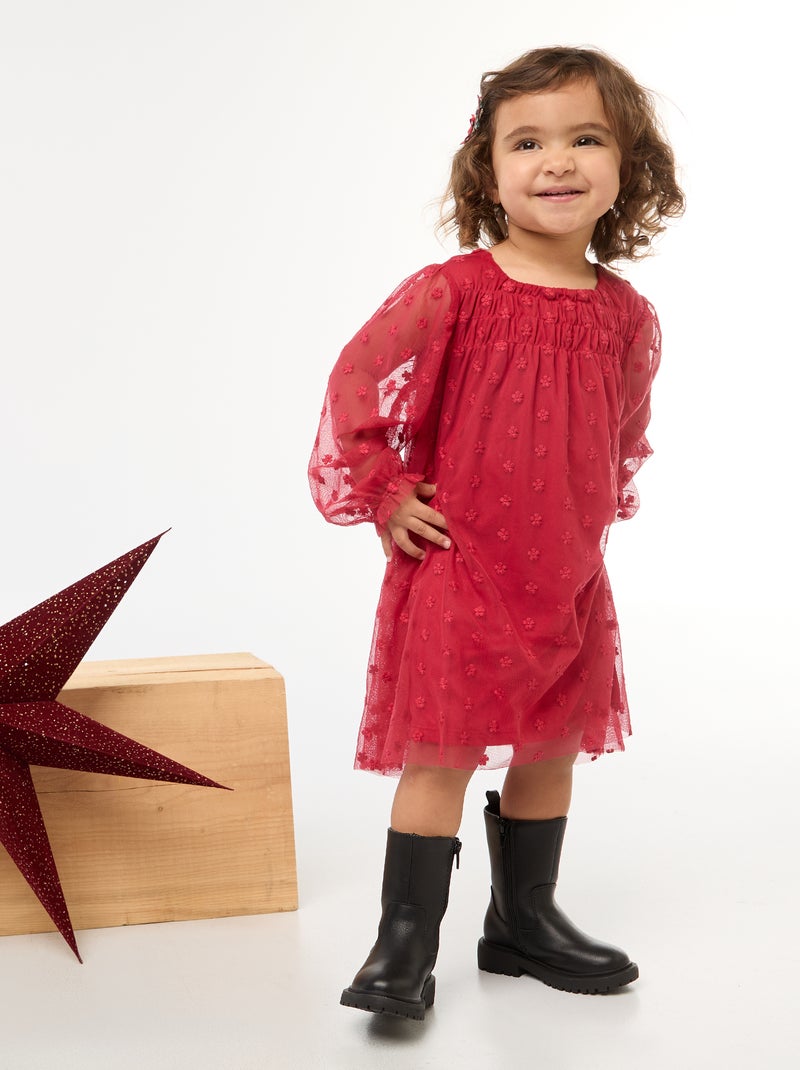 Abito in tulle con ricami floreali Rosso - Kiabi