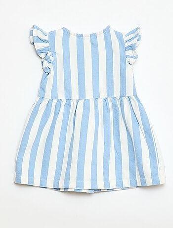 Abito in twill a righe con maniche corte