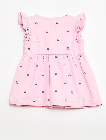 Abito in twill a righe con maniche corte