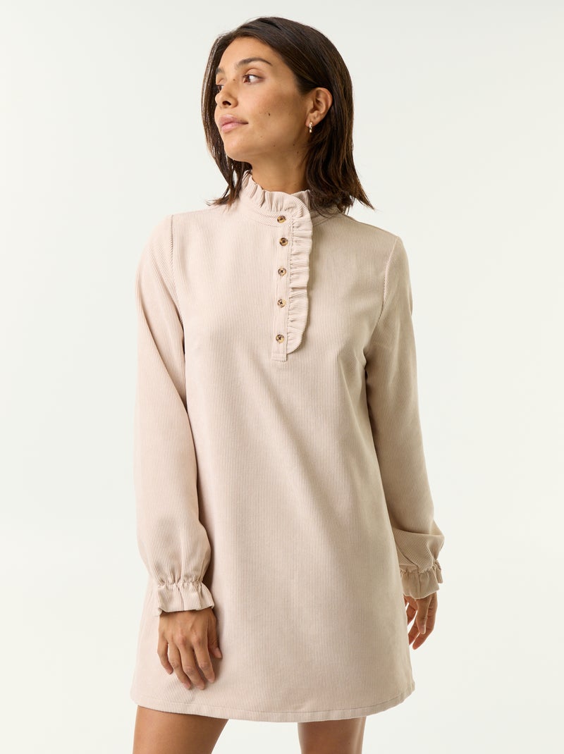 Abito in velluto a costine a maniche lunghe Beige - Kiabi