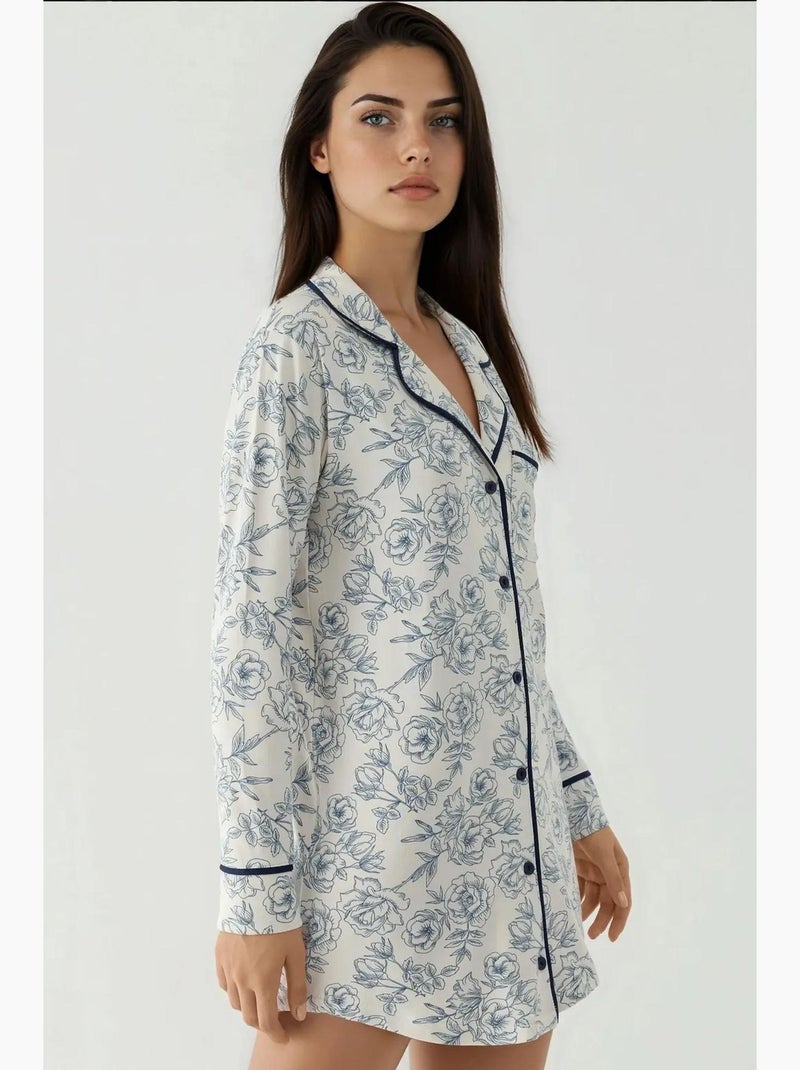 Abito lounge mini stampato con colletto a camicia e vestibilità relaxed hiccup Crema - Kiabi