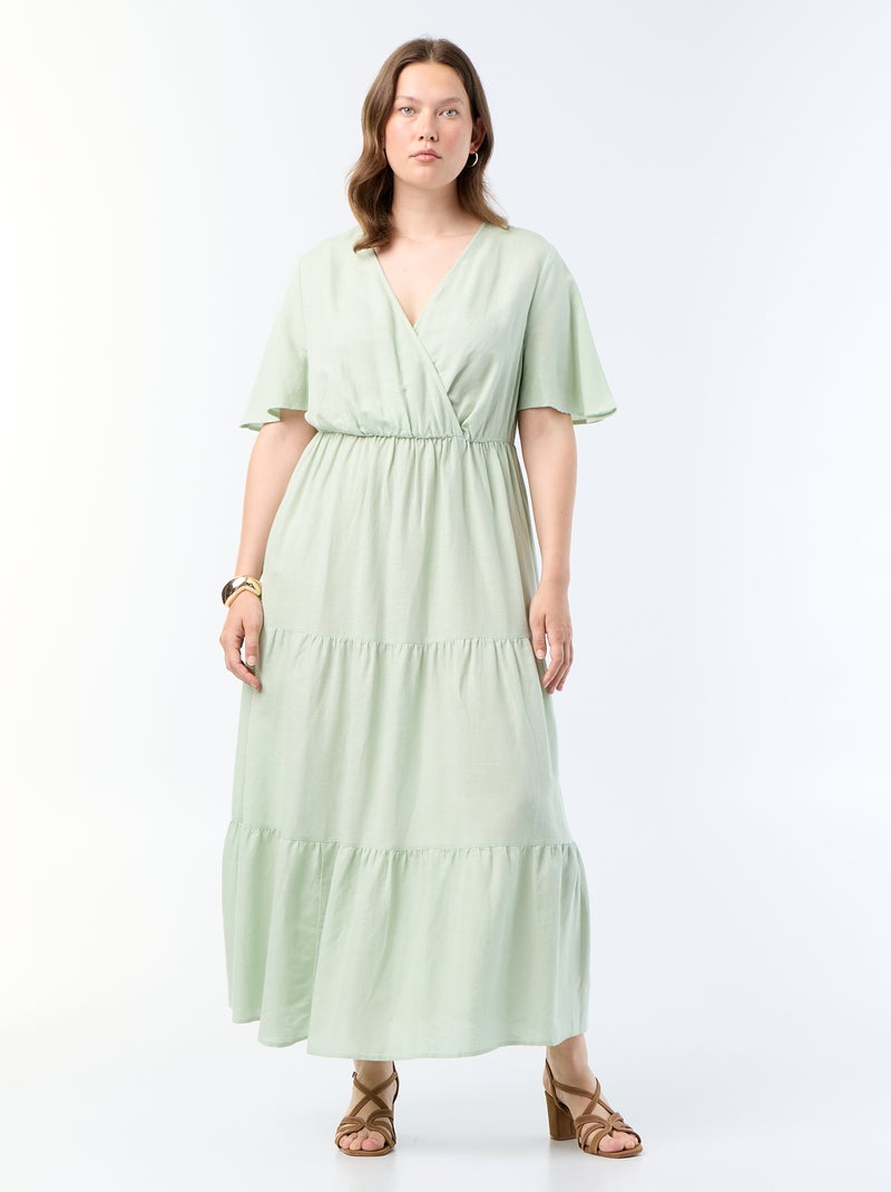 Abito lungo a balze con scollo a portafoglio Verde - Kiabi