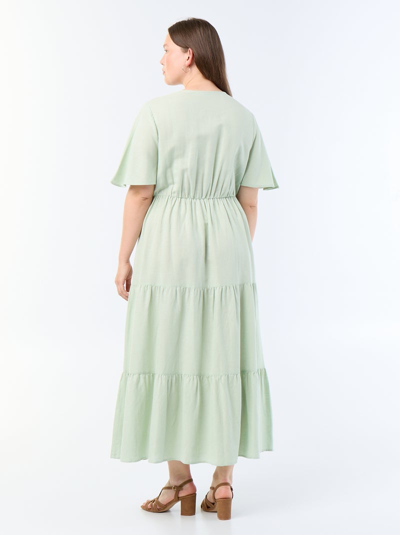 Abito lungo a balze con scollo a portafoglio Verde - Kiabi