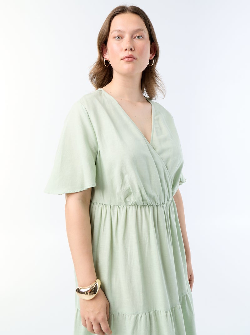 Abito lungo a balze con scollo a portafoglio Verde - Kiabi