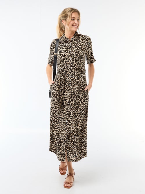 Abito lungo a camicia con cintura da annodare - Kiabi