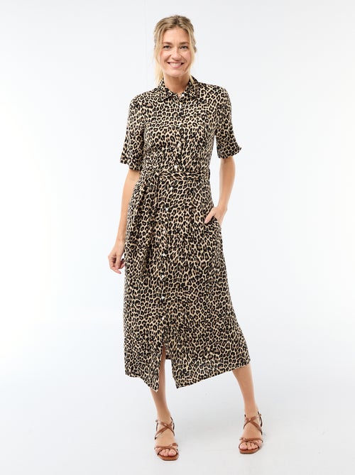 Abito lungo a camicia con cintura da annodare - Kiabi