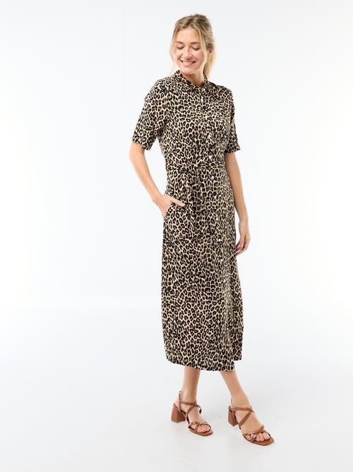 Abito lungo a camicia con cintura da annodare - Kiabi