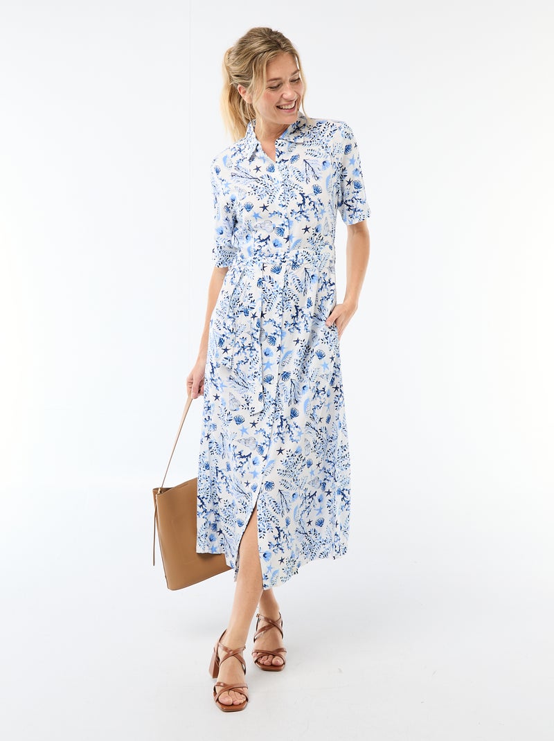 Abito lungo a camicia con cintura da annodare Blu - Kiabi
