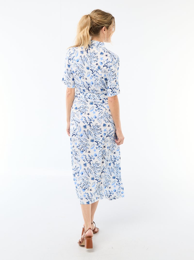 Abito lungo a camicia con cintura da annodare Blu - Kiabi