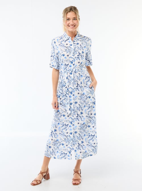 Abito lungo a camicia con cintura da annodare - Kiabi