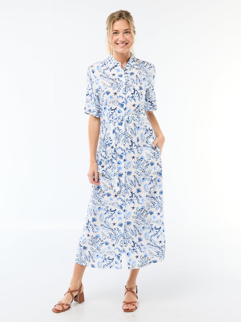 Abito lungo a camicia con cintura da annodare Blu - Kiabi