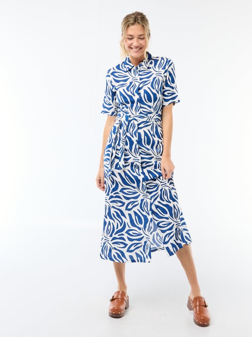 Abito lungo a camicia con cintura da annodare - Kiabi