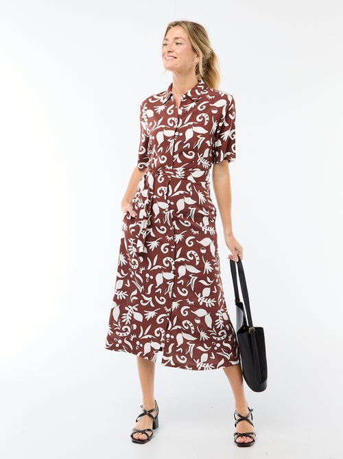 Abito lungo a camicia con cintura da annodare - Kiabi