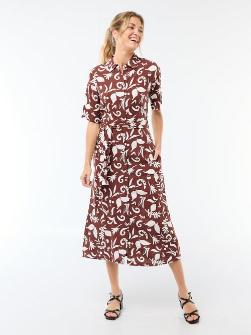 Abito lungo a camicia con cintura da annodare - Kiabi