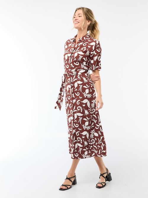 Abito lungo a camicia con cintura da annodare - Kiabi