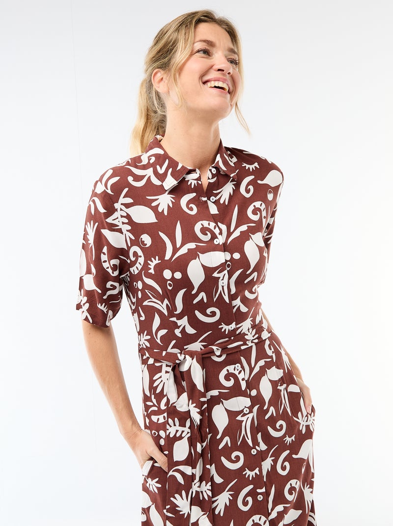 Abito lungo a camicia con cintura da annodare Marrone - Kiabi