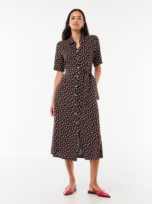 Abito lungo a camicia con cintura da annodare - Kiabi