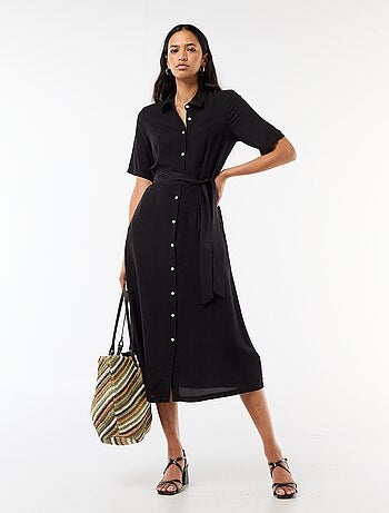 Abito lungo a camicia con cintura da annodare